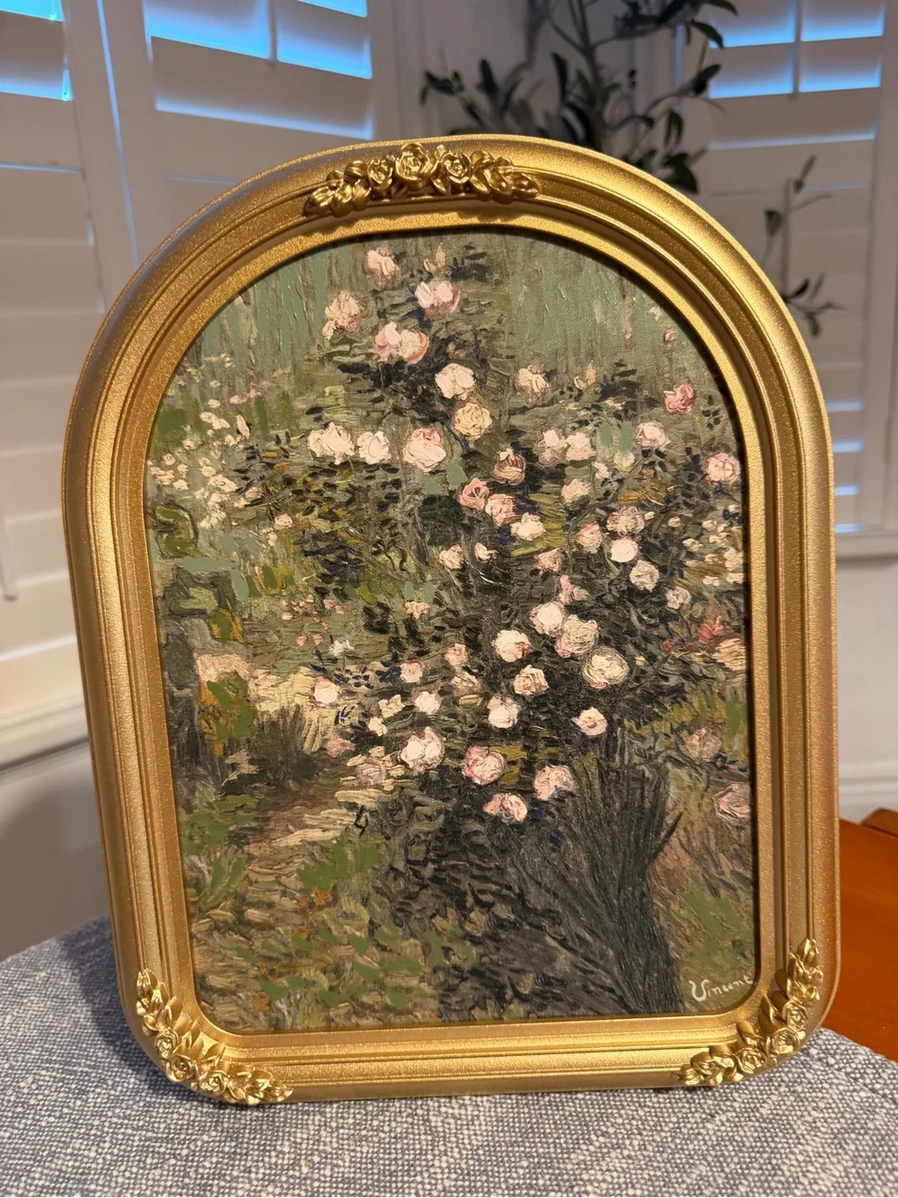 11x14 Roses by Vincent Van Gogh gold arched vintage inspired art work